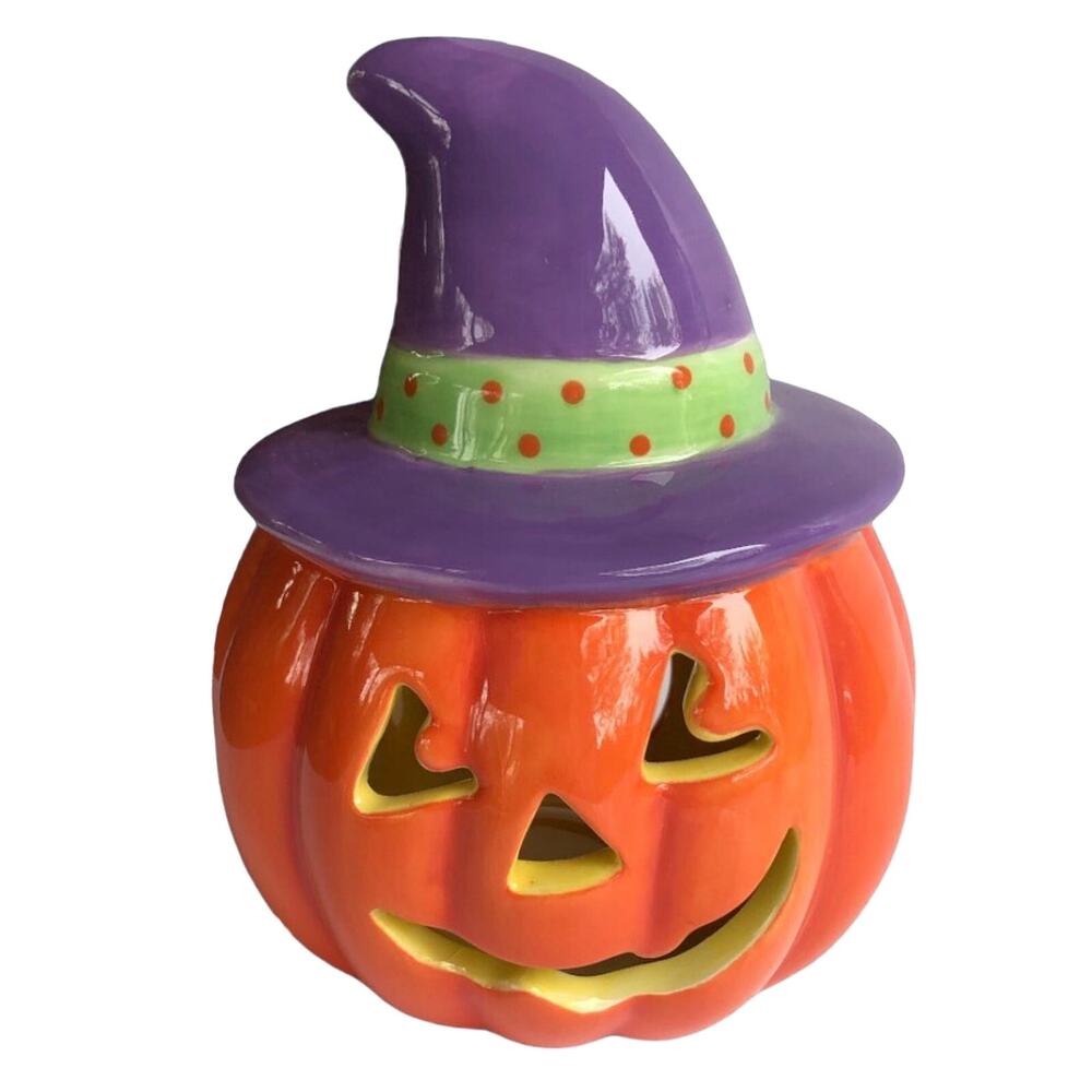 Retired Hallmark Halloween Jack-o'-lantern Witch Hat Candle Votive Holder